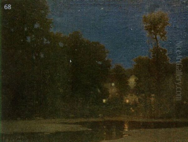 A Moonlit Garden Oil Painting by Tom Robertson