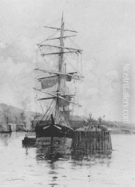 The Harbour At Bowling Oil Painting by Tom Robertson