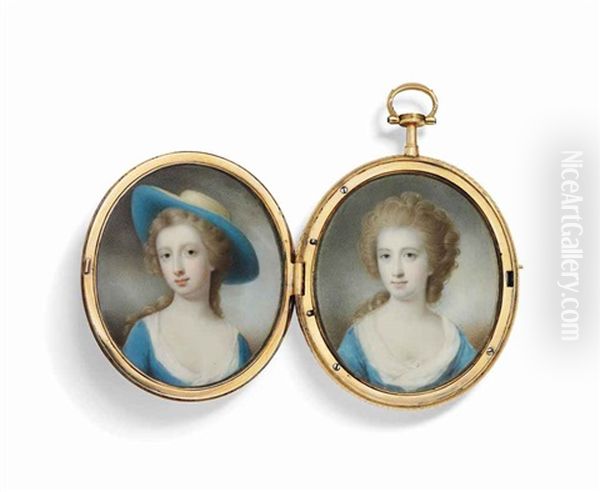 A Pair Of Miniatures Of Two Girls, One Called Jane, Countess Of Kingston, Nee Caulfeild (1737-1784) Oil Painting by Charles Robertson