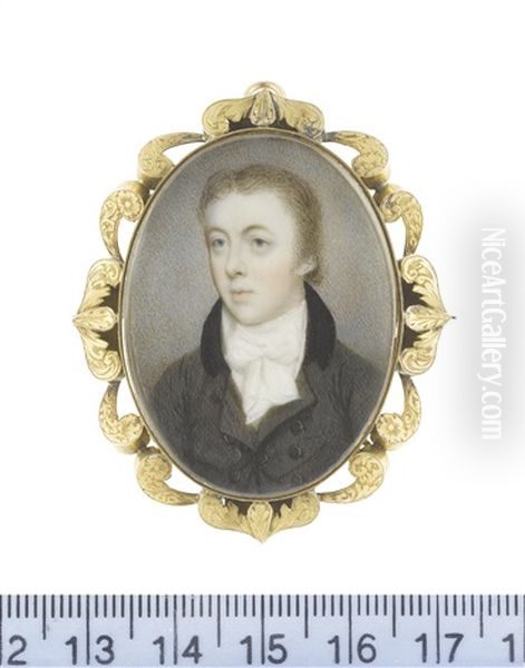 A Gentleman, Wearing Brown Coat With Black Collar, White Chemise, Stock And Cravat Oil Painting by Charles Robertson