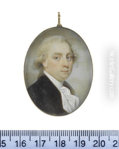 A Gentleman, Wearing Brown Coat, White Waistcoat, Stock And Cravat, His Powdered Wig Worn En Queue Oil Painting by Charles Robertson