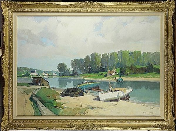 Sur La Riviere De Morlaix - Finistre Oil Painting by Georges Charles Robin