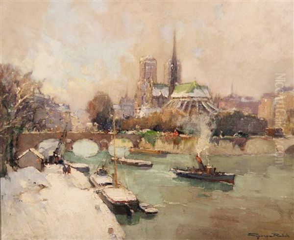 Le Pont Notre Dame Oil Painting by Georges Charles Robin