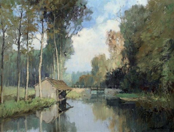 Cabane Au Bord De L'etang Oil Painting by Georges Charles Robin