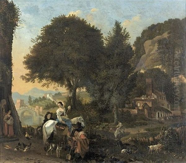 Italisierte Landschaft Mit Romantischer Szene Oil Painting by Ferdinand Desire Robineau-Sallard