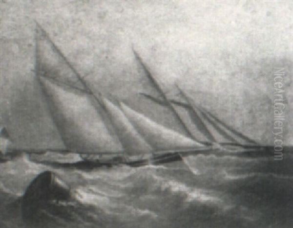 Sailboats In Choppy Seas Oil Painting by Thomas Sewell Robins