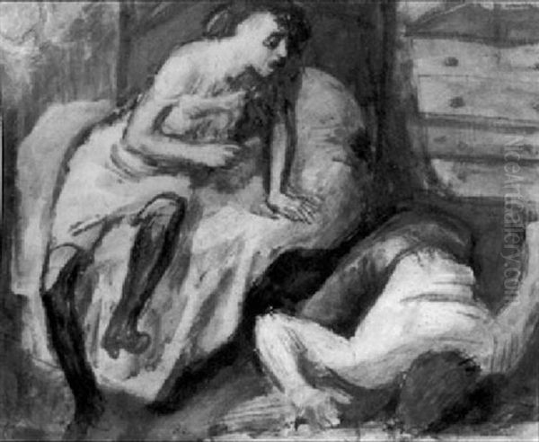 Woman Suprised By Man On Floor Oil Painting by Boardman Robinson