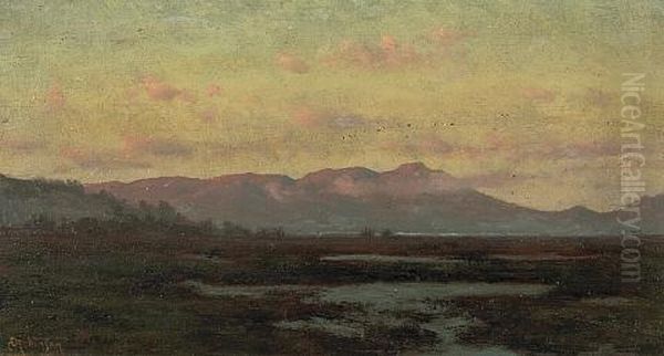 A Marsh At Sunset With Mount Tamalpais In The Distance Oil Painting by Charles Dorman Robinson