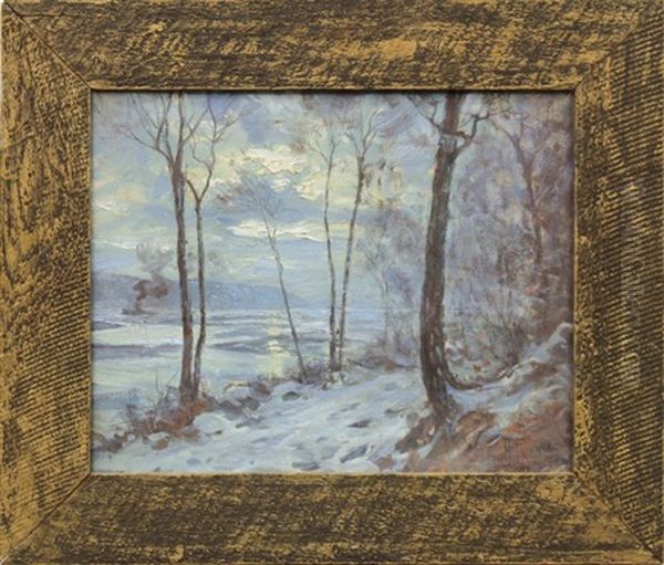 Snowy Connecticut Coast Oil Painting by Hal Robinson