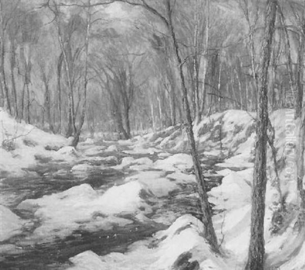 Winter Stream Oil Painting by Hal Robinson