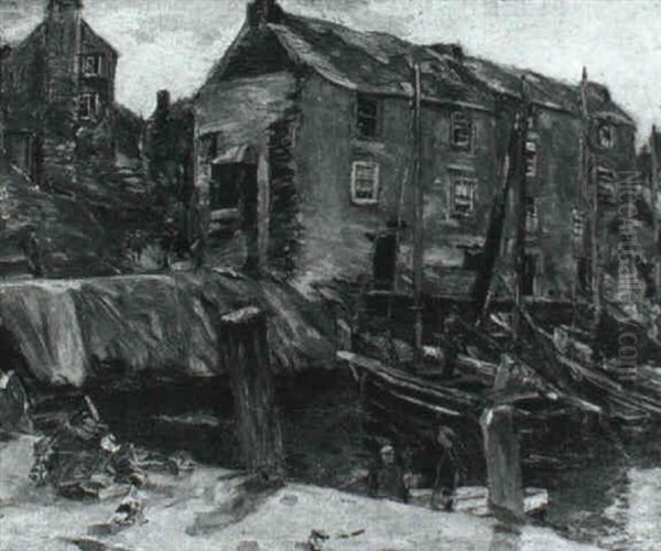 Polperro Harbour Oil Painting by Alexander Ignatius Roche