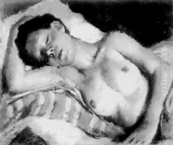 Femme Torse Nu, Assoupie Sur Un Lit Oil Painting by Vera Rockline