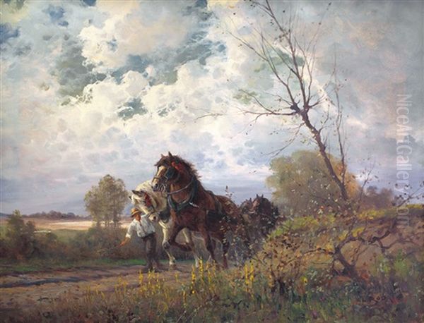 Paesaggio Con Figura E Cavalli Oil Painting by Leonardo Roda