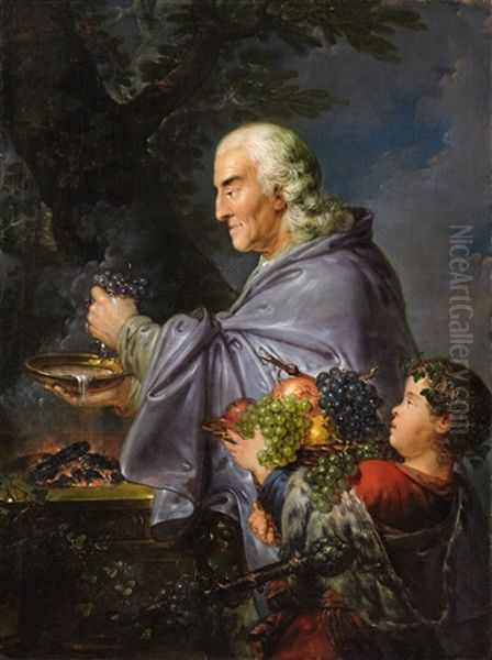 A Portrait Of Carl Samuel Becherer As Noah Proffering His Sacrifice Oil Painting by Bernhard Rode
