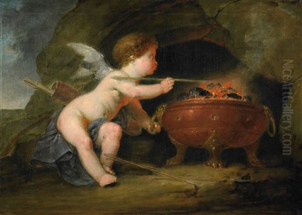 Amor Schmiedet Seine Pfeile Oil Painting by Bernhard Rode