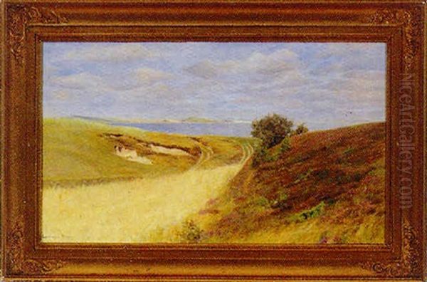 Hedelandskab Med Fjord I Baggrunden Oil Painting by Gotfred Rode