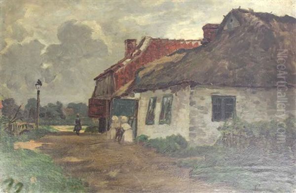 Dorf Mit Reetgedeckten Hausern Oil Painting by Carl Rodeck