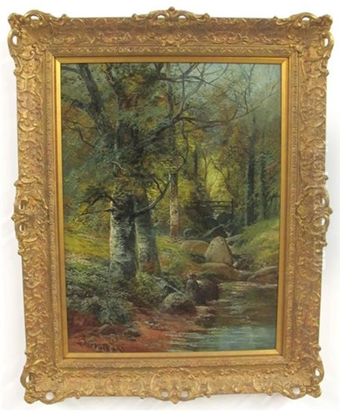 Sketching By A Woodland Brook Oil Painting by Clarence Roe