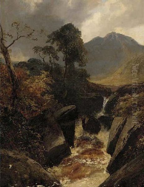 A Highland Torrent Oil Painting by Clarence Roe