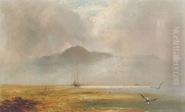 Snowdon From The Sands Of Traeth Mawr At The Ford Between Pont Aberglaslyn And Tremadoc Oil Painting by Clarence Roe