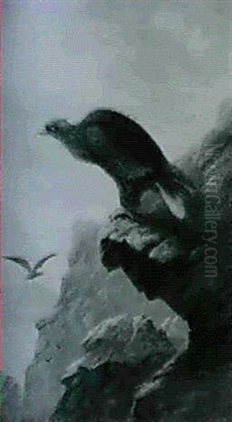 A Golden Eagle In A Mountainous Landscape     Golden Eagles In A Mountainous Landscape Oil Painting by Clarence Roe