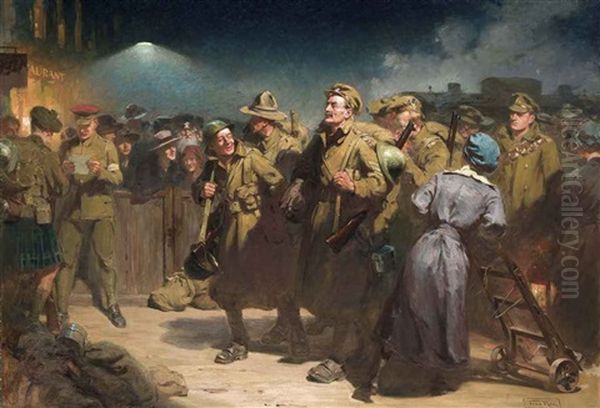 The Return Of The Victors, Waterloo Station Oil Painting by Fred Roe