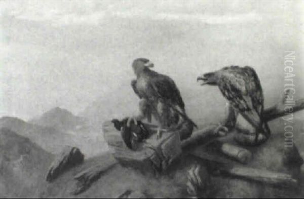 Bjerglandskab Med To +rne Ved Byttet Oil Painting by Robert Henry Roe