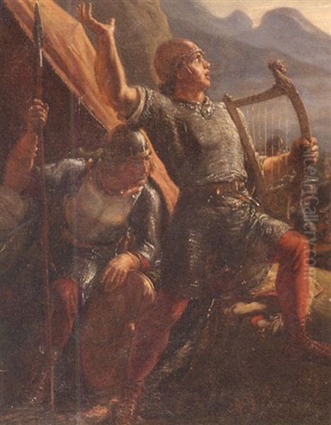 Viking With A Harp Oil Painting by Holger Roed