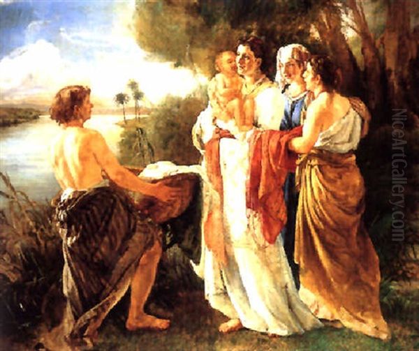 Faraos Datter Finder Moses Ved Nilen Oil Painting by Holger Roed