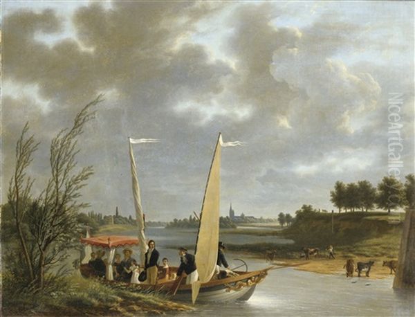 Louis-philippe Et Sa Famille En Barque A Neuilly Oil Painting by Adolphe Eugene Gabriel Roehn