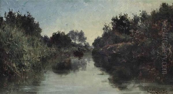 View Of A Canal With A Punt Oil Painting by Willem Roelofs