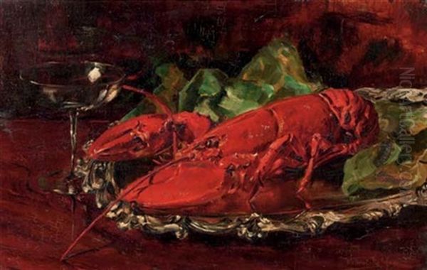 Lobster On A Silver Tray Oil Painting by Willem Elisa Roelofs