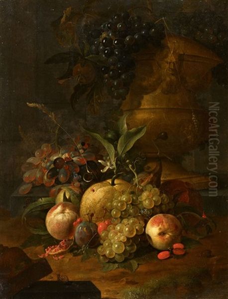 Fruit Still Life In A Vase Oil Painting by Coenraet Roepel
