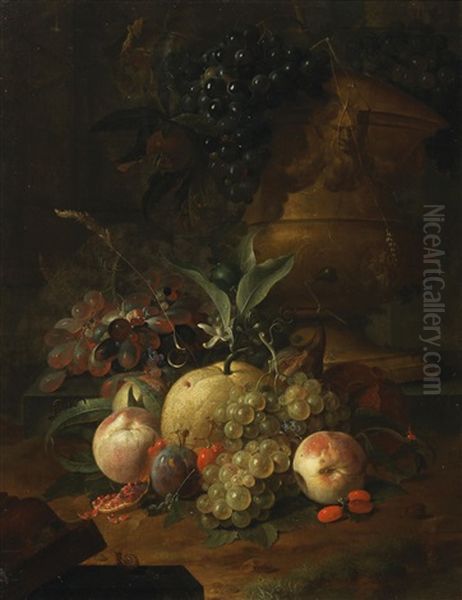 A Still Life Of Fruit In Front Of A Stone Vase Oil Painting by Coenraet Roepel