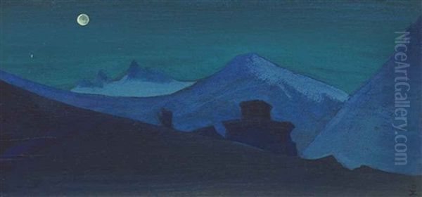 Stupa In Sikkim Oil Painting by Nikolai Konstantinovich Roerich