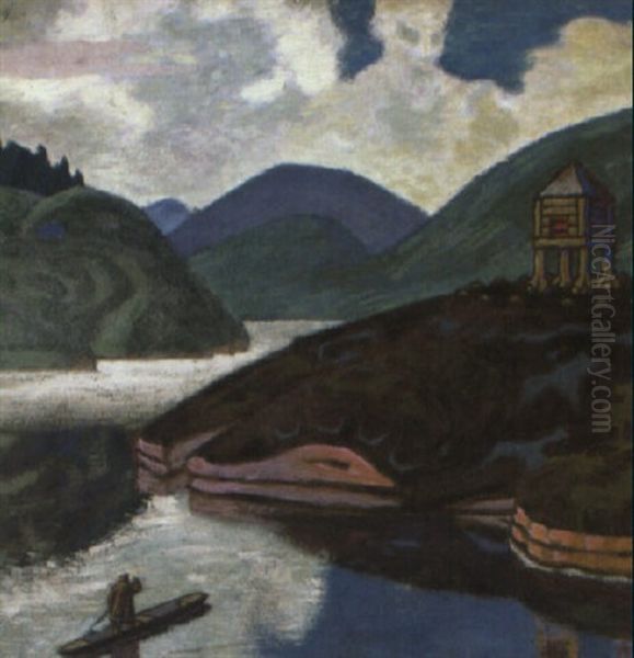 A Mountainous Landscape Oil Painting by Nikolai Konstantinovich Roerich