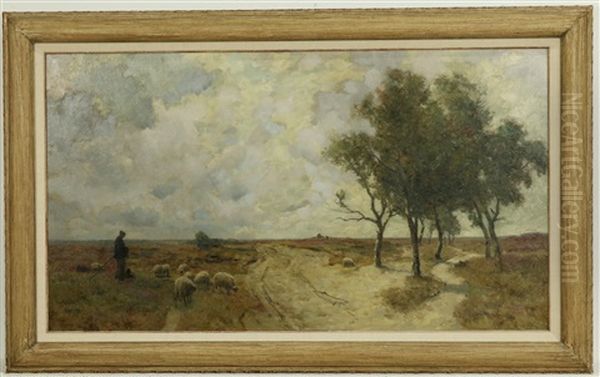 Herder Met Schaapskudde Op Heide Oil Painting by Louis Albert Roessingh