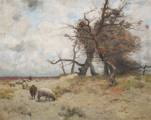 Herder Met Schapen Op De Heide Oil Painting by Louis Albert Roessingh