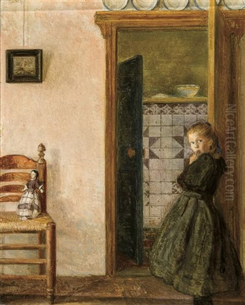 Fille Avec Sa Poupee Dans Un Interieur Oil Painting by Louis Albert Roessingh