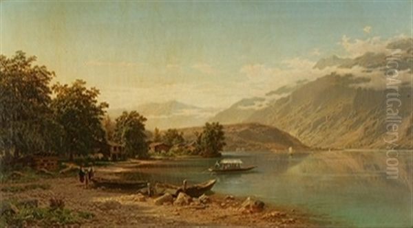 Le Matin Au Bord Du Lac De Brienz (canton De Berne, Suisse) Oil Painting by Jean Francois Xavier Roffiaen