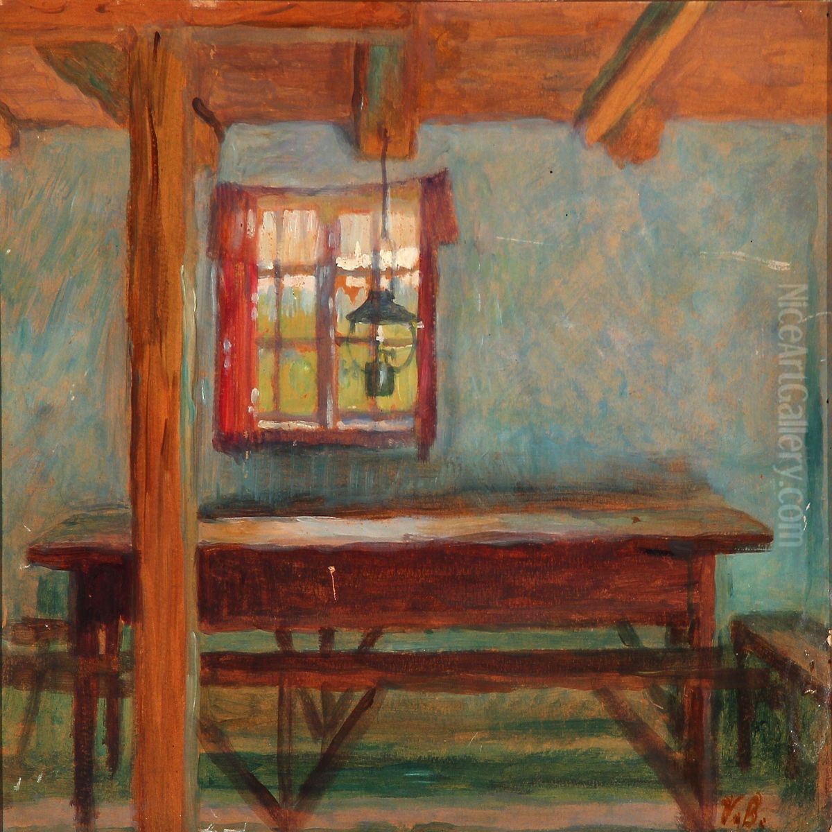 Interior From A Farmer House Oil Painting by Victor Borregaard