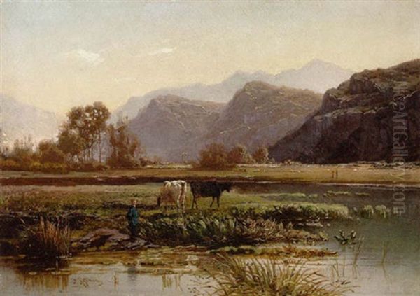 Partie Bei Neuhaus, Nahe Interlaken Oil Painting by Jean Francois Xavier Roffiaen
