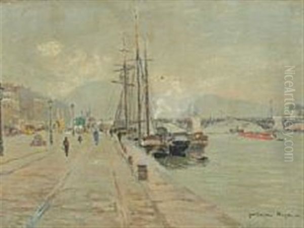Les Quai A Rouen Oil Painting by Guillaume Georges Roger