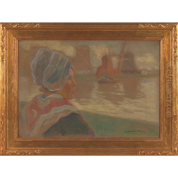 Breton Girl On Shore Oil Painting by Guillaume Georges Roger
