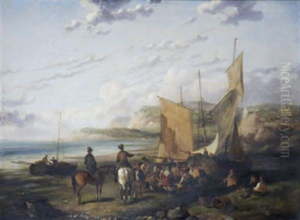 Landing Fish - West Coast Of Ireland Oil Painting by Philip Hutchins Rogers