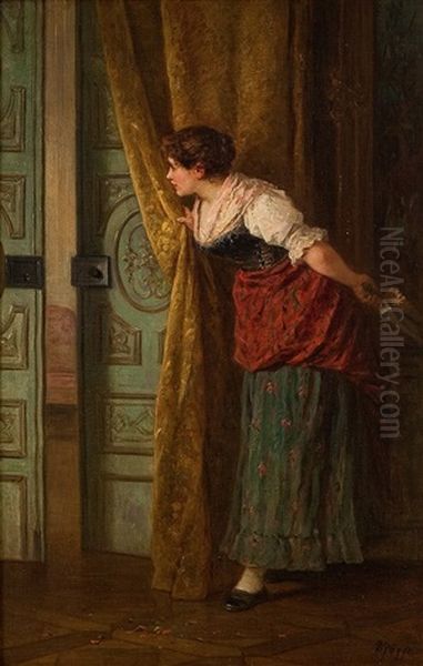 Das Neugierige Stubenmadchen Oil Painting by Wilhelm Roegge