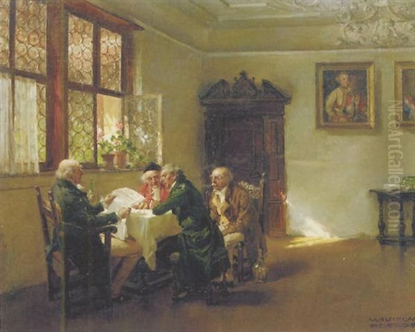Die Politische Zeitung Oil Painting by Wilhelm Roegge