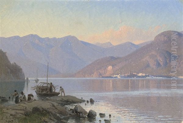 Abendstimmung Am Lago Di Garda Mit Fischern Oil Painting by Frederik Rohde