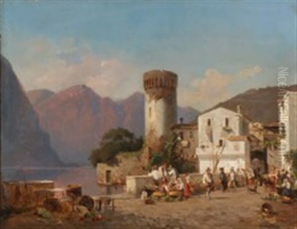 Scene From An Italian Mountain Village Oil Painting by Frederik Rohde