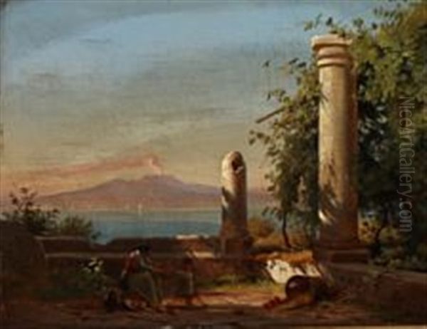 A Neapolitan Woman Teaching Her Child How To Walk Oil Painting by Frederik Rohde